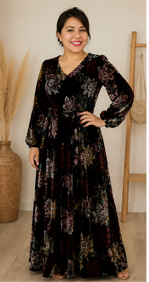 Vestido Longo Boho Chic Floral em Devorê