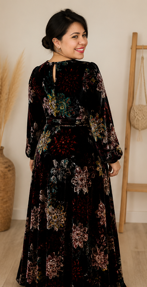 Vestido Longo Boho Chic Floral em Devorê