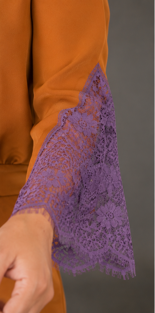 Conjunto Aurora Boho em Cetim e Renda Lavanda